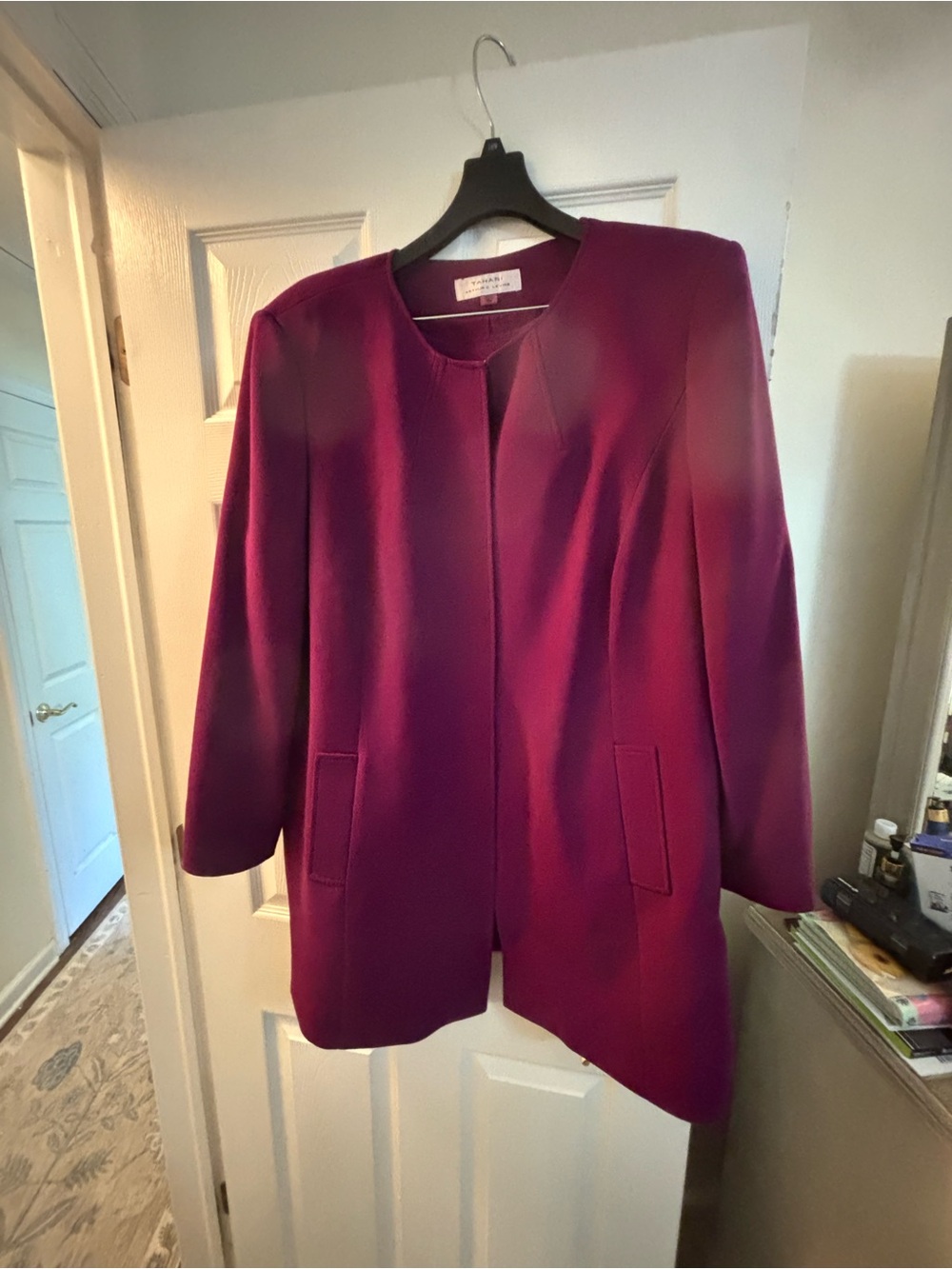 Elie Tahari Magenta Collarless Blazer Jacket